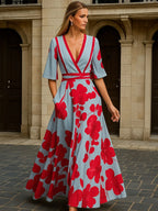 Flower Design Sleeved Dress