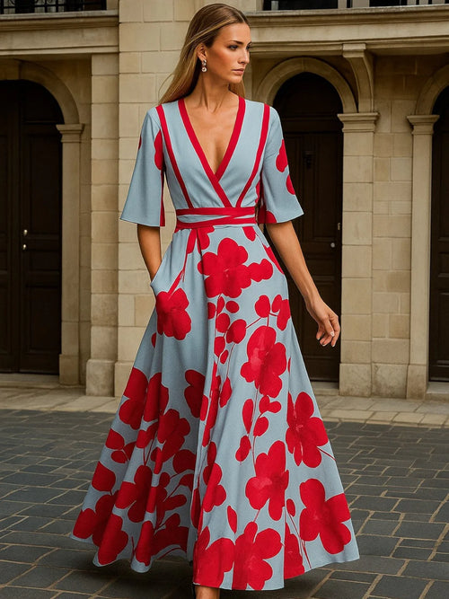 Flower Design Sleeved Dress