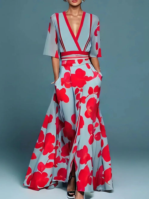Flower Design Sleeved Dress